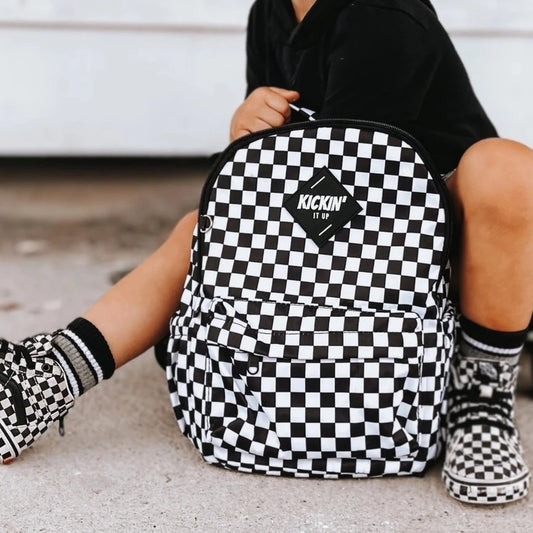 Mid-Size Black + White Checkered Backpack