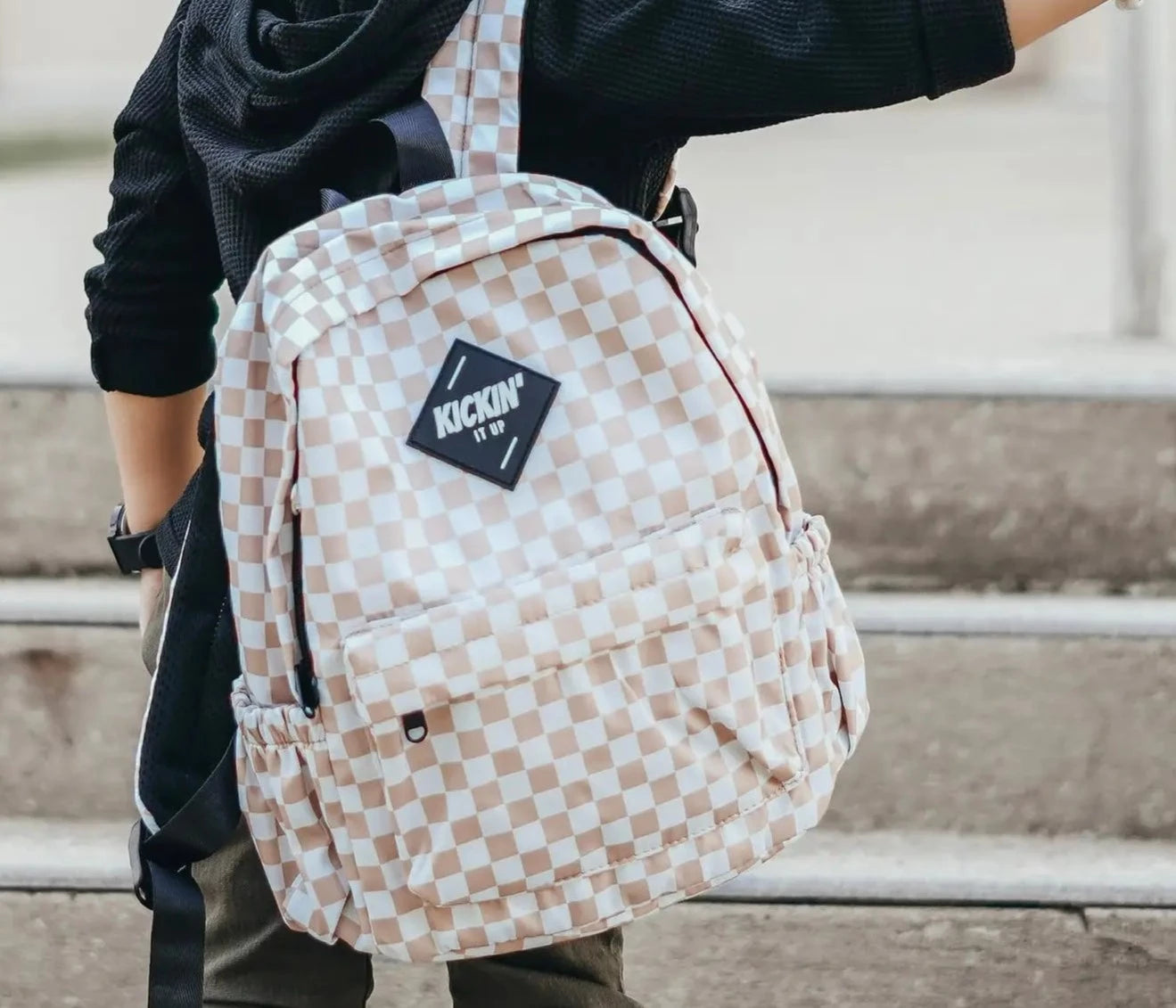 Mid-Size Tan Checkered Backpack