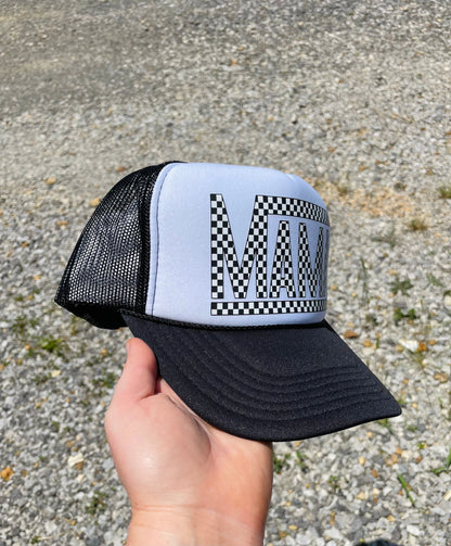 Mama Checkered White with Neon Mesh Trucker Hat