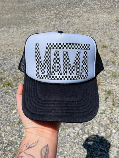 Mama Checkered White with Neon Mesh Trucker Hat