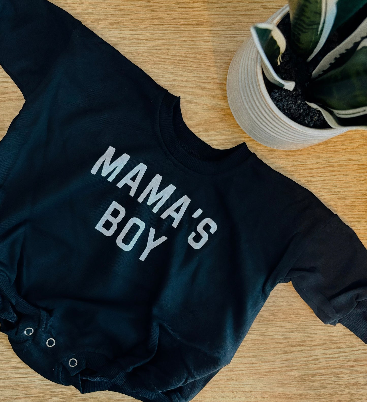 MAMA'S BOY Oversized Sweatshirt Romper - Baby Boy Bubble Rom